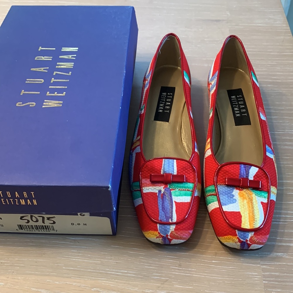 Stuart Weitzman “Bowtown Red Pique” low heel COLORFUL loafer style loafers 8AA